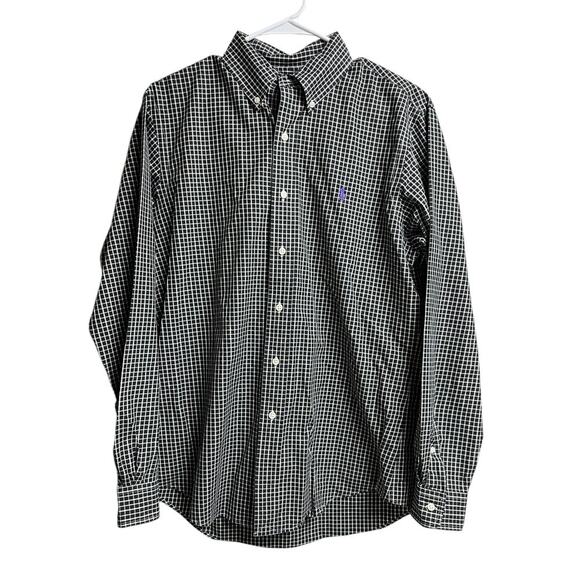 Ralph Lauren Custom Fit Black White Checks Medium Men's Button Up - Picture 1 of 10